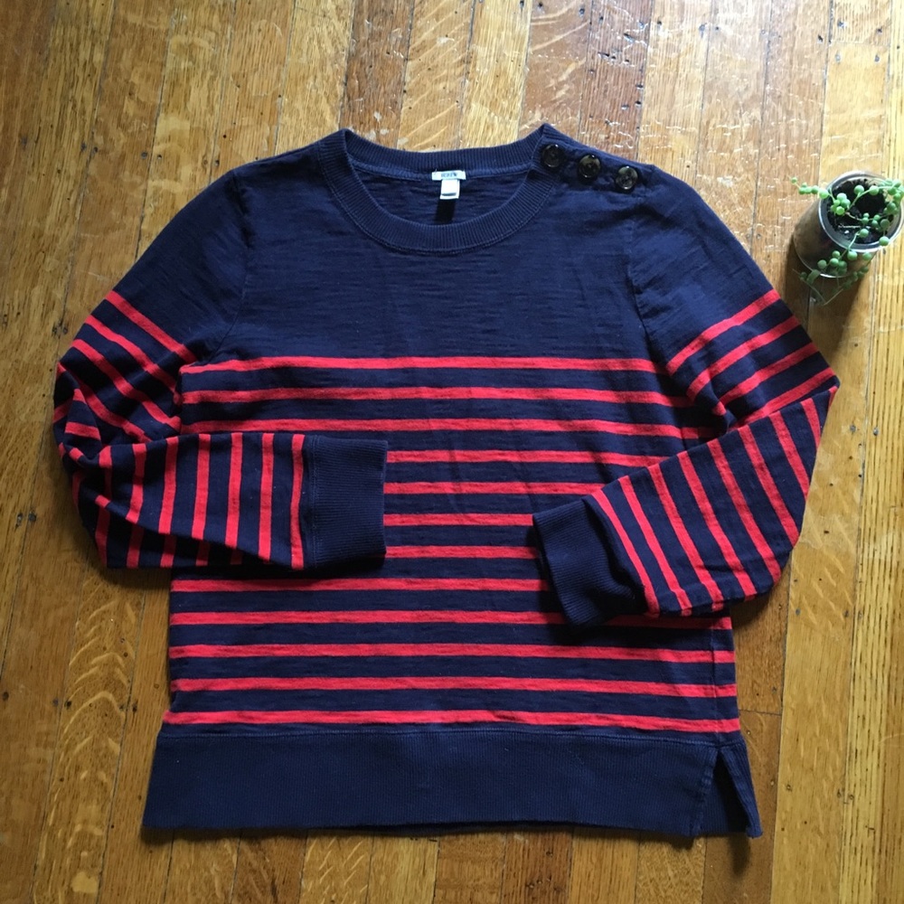J. Crew nautical striped tortoise-button popover